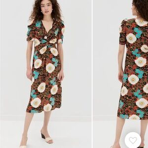 NWT Rhode Maci Dress - Size 8 - Printed short sleeve black floral midi dress